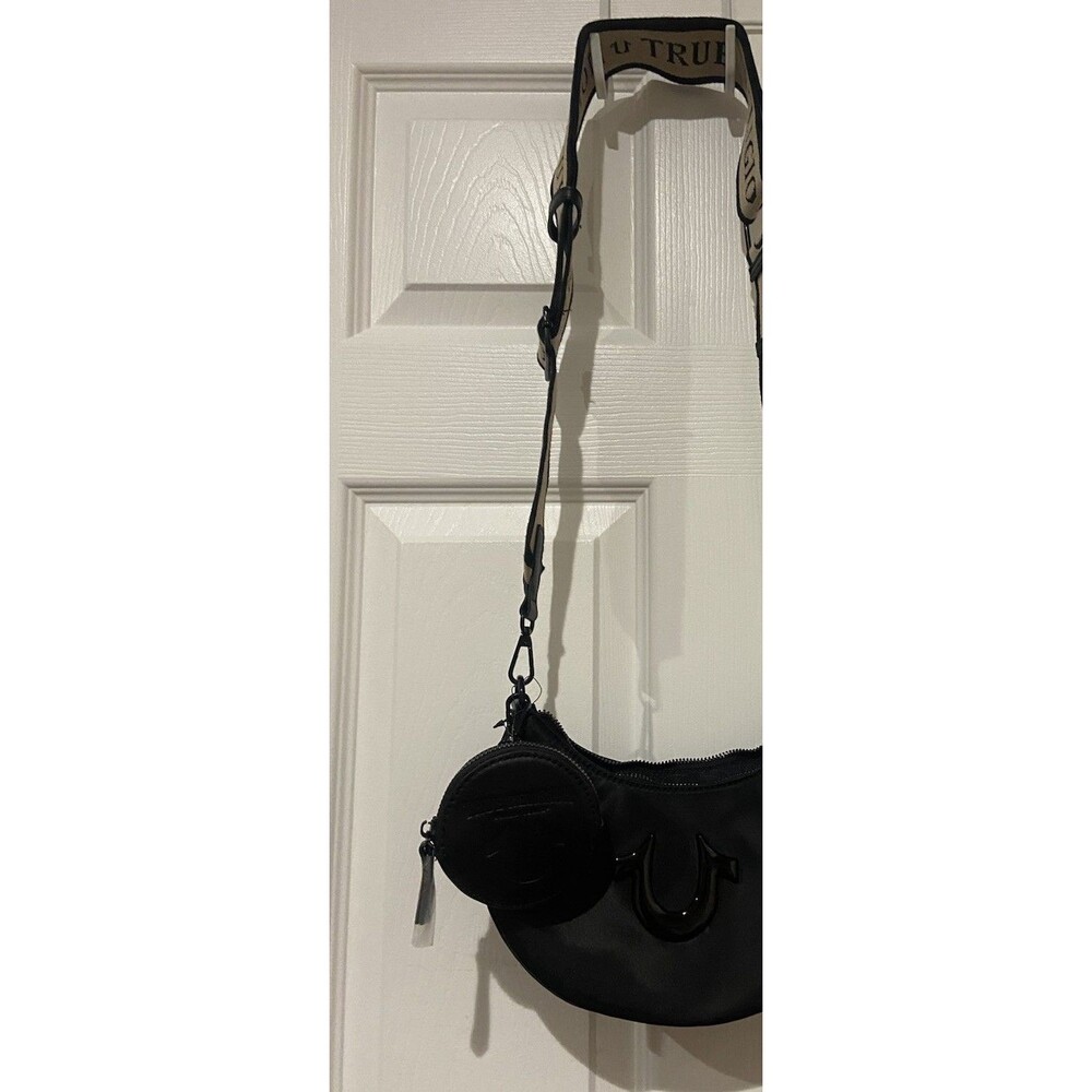 True Religion Black Crescent Crossbody Bag, Zip Top, Logo Strap, Coin Purse - Picture 5 of 5